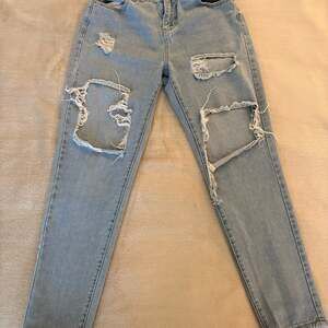 Denim Blvd Light Wash High Rise Distressed Paperbag Jeans